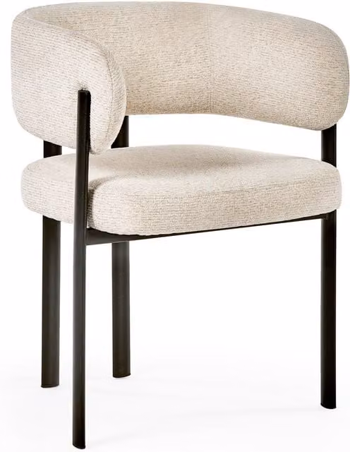 Julian Bowen Set of 2 Bolivia Modern Chenille Upholstered Dining Chairs with Armrests in Beige and Black