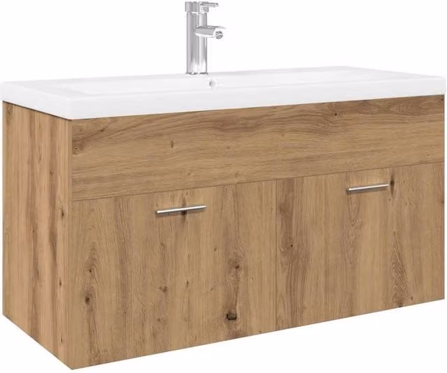 Berkfield Home Artisan Oak Sink Cabinet with Built-in Basin in Brown