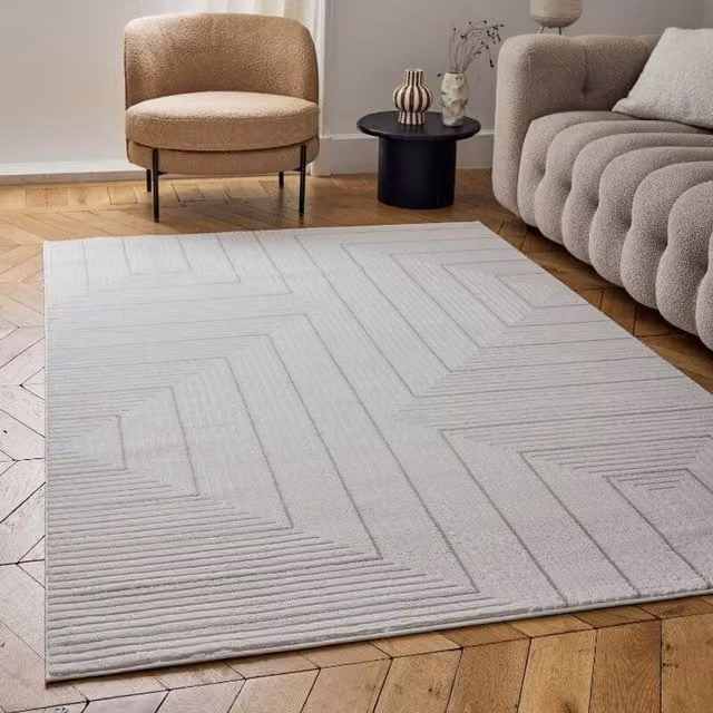 THE RUGS Carmel Maze Design Soft Pile Area Rug, W: 80 cm, L: 300 cm, Ivory & Grey
