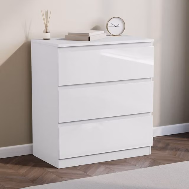 Vida Designs Glinton High Gloss 3 Drawer Chest of Drawers in White