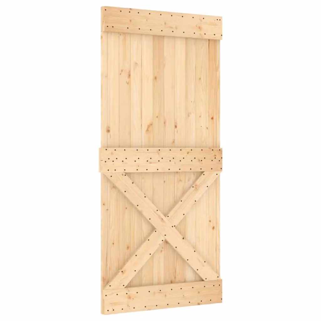 Berkfield Home Rustic Solid Wood Pine Sliding Door with Hardware Set in Brown, W: 95 cm, H: 210 cm