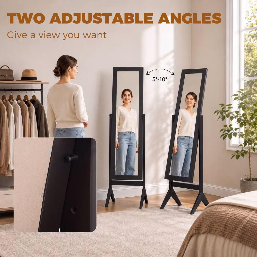 HOMCOM Black Freestanding Full Length Rectangular Mirror with Adjustable Angle – 4