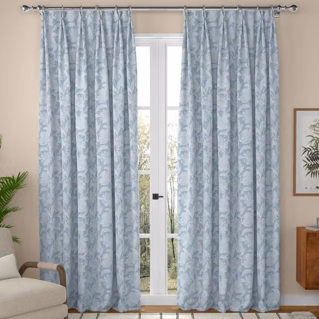ANTE DECOR Zante Made To Measure Navy Blue Floral Blackout Eyelet Curtains