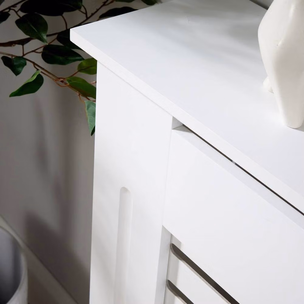 FORGEVIO Adjustable Slatted Radiator Cover in White MDF, W/D/H: 140 x 21.5 x 81.5 cm – 3