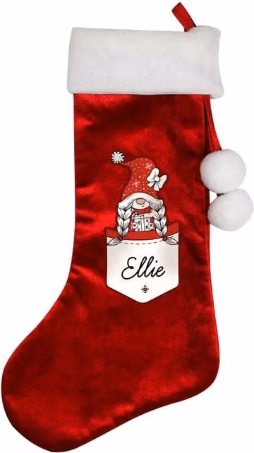 Personalised Memento Company Red and White Gonk Family Christmas Stocking for Girls