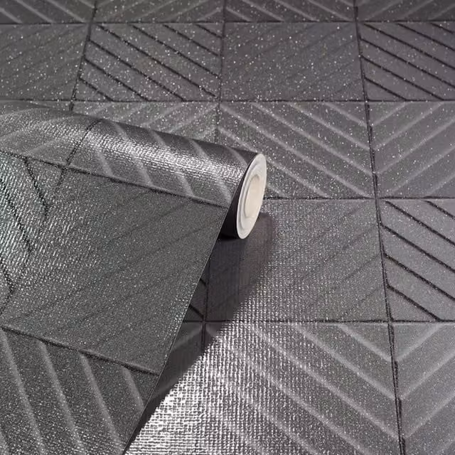 Arthouse Abstract Geometric Modern Textured Wallpaper in Grey and Black