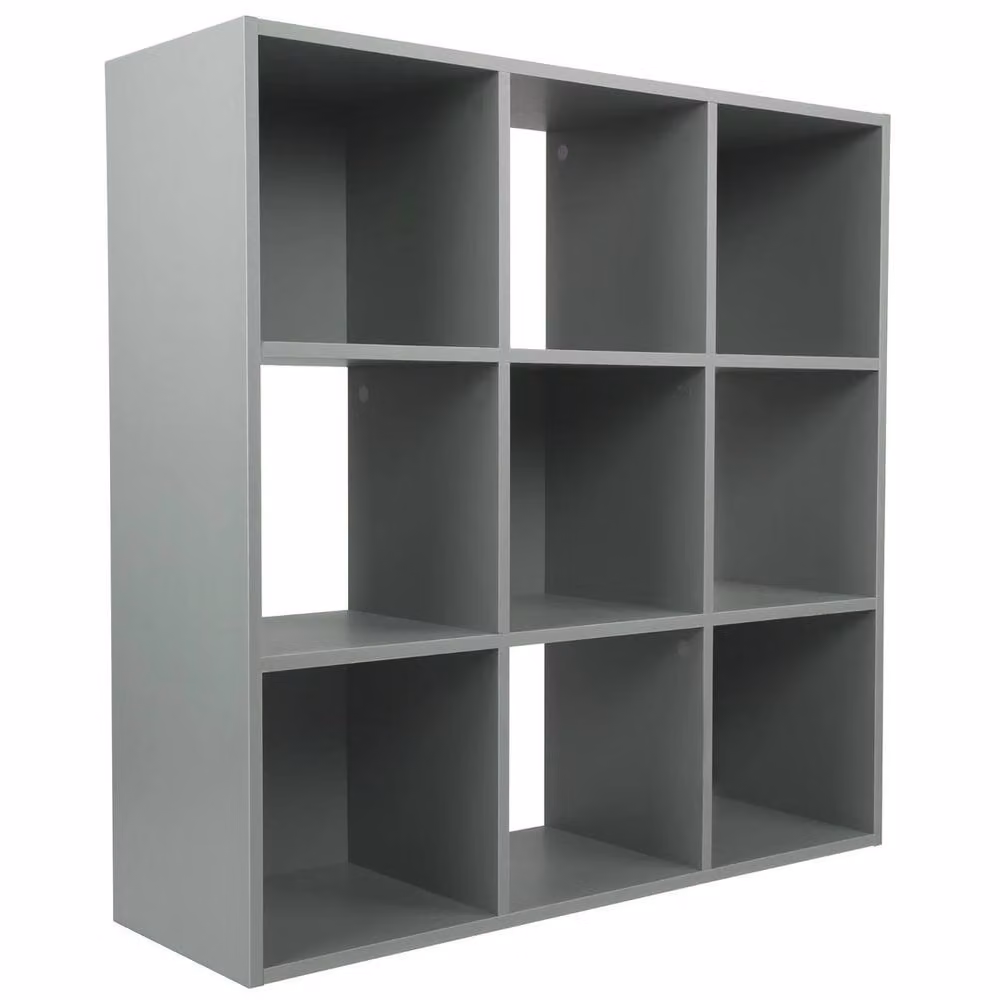 VOGREX 3-Tier 9-Cube Grey Wood Storage Shelf – 4