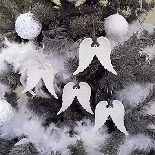 Melody Maison Set of 4 White Glitter Angel Wing Hanging Pendants, 12 cm – 1