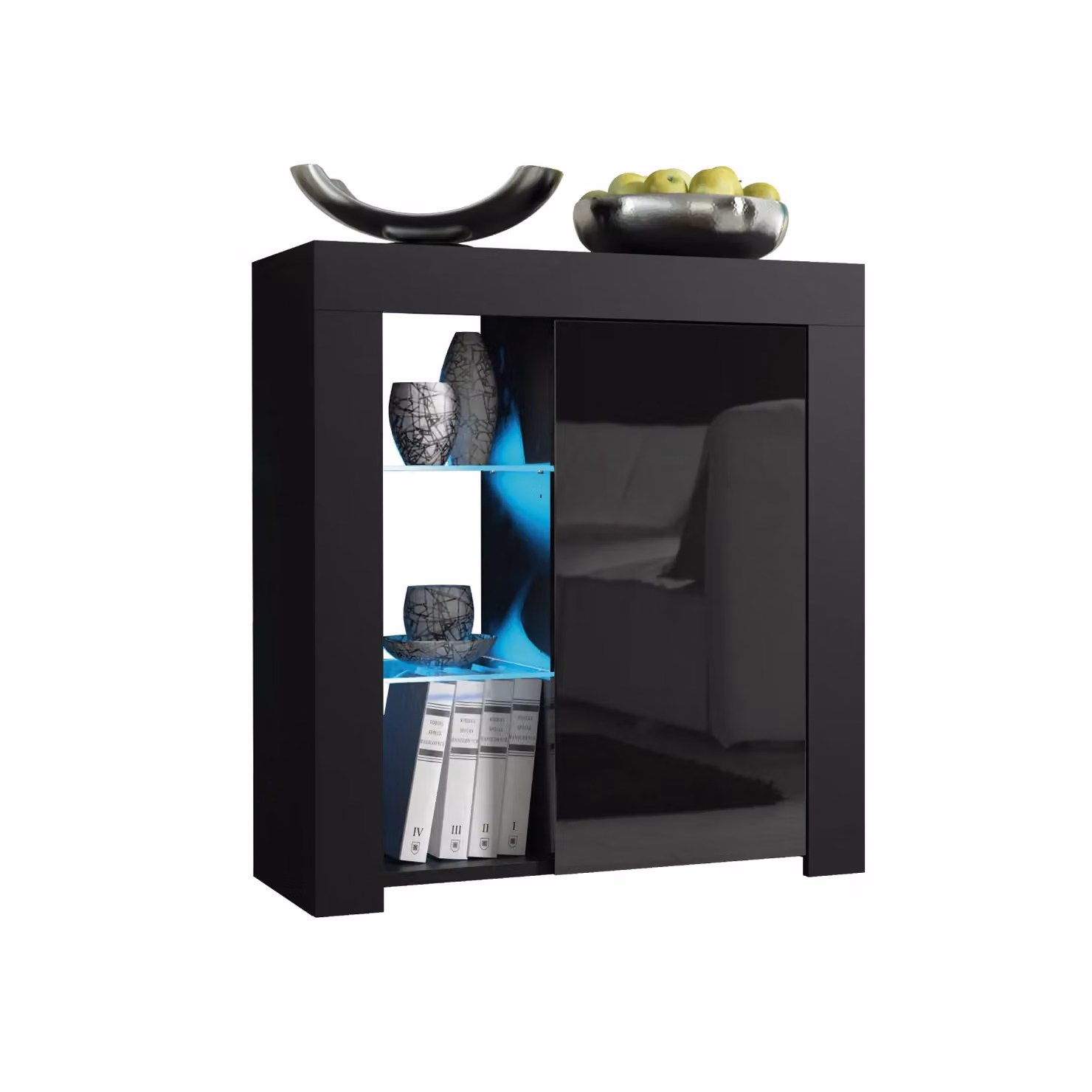 Creative Furniture Serene Sideboard in Black with Glossy Doors and Integrated Lighting, W/D/H: 83 x 35 x 75 cm – 3