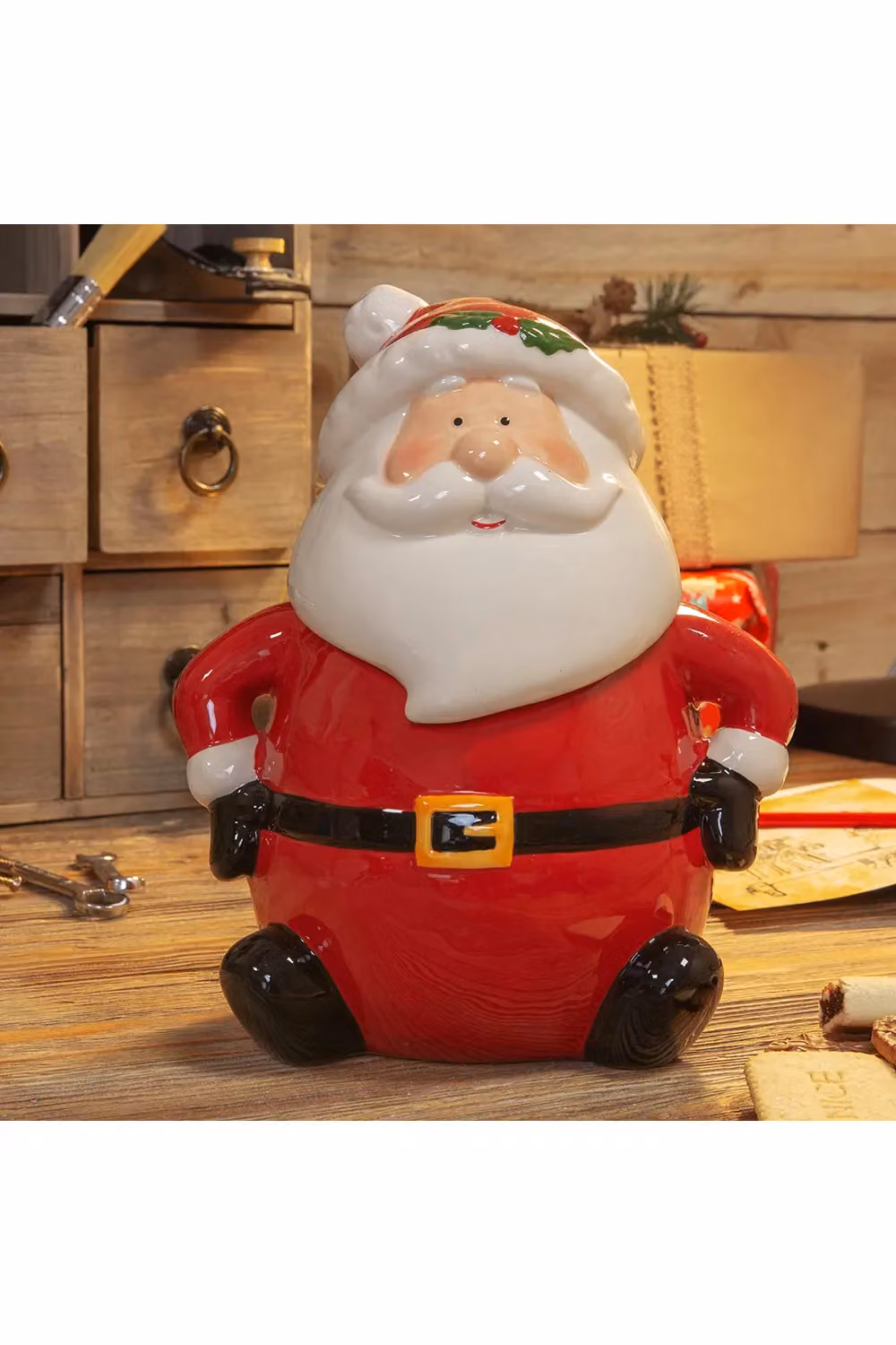 The Novelties Company Santa Ceramic Cookie Jar, Red and Multicolour, Height: 26 cm – 3