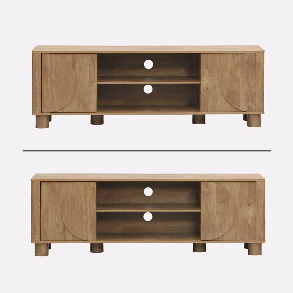 sweeek Exotic Wood Effect TV Unit with 2 Reversible Doors in Brown and Beige, W: 155 cm, D: 40 cm, H: 72 cm – 2