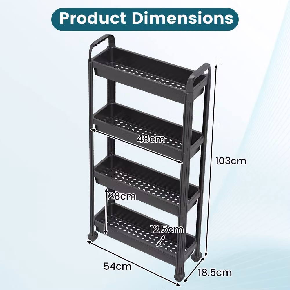 Costway 4-Tier Rolling Storage Cart Black Narrow Bathroom and Kitchen Organiser Unit – 2