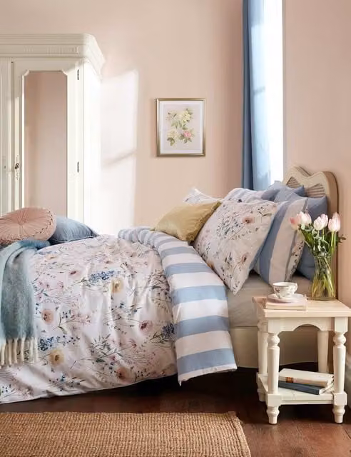 Laura Ashley Alford Meadow Floral Cotton Percale Bedding Set, Blue Mix, W: 180 cm, L: 200 cm