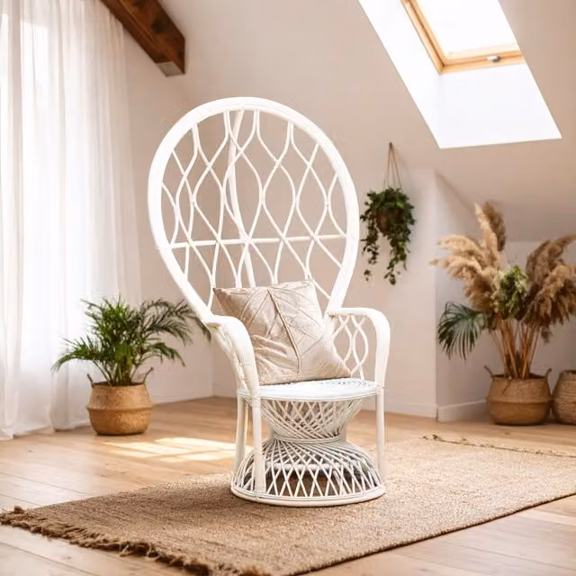 Orsina High Back Rattan Peacock Chair in White – 1