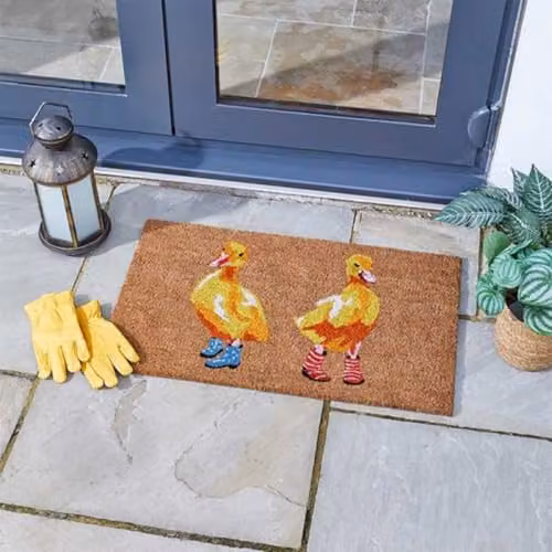 Briers Ducks in Wellies Coir and PVC Rectangular Doormat, Multicolour, W: 75 cm, D: 45 cm