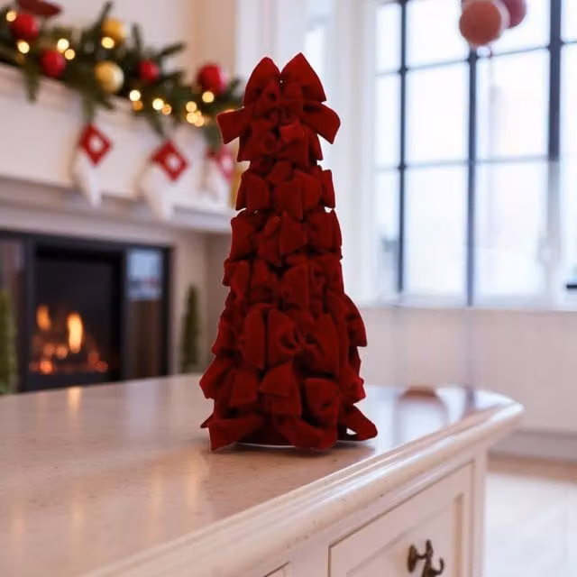 Garden Greatness Red Velvet Christmas Tree Cone Tabletop Decoration – 1