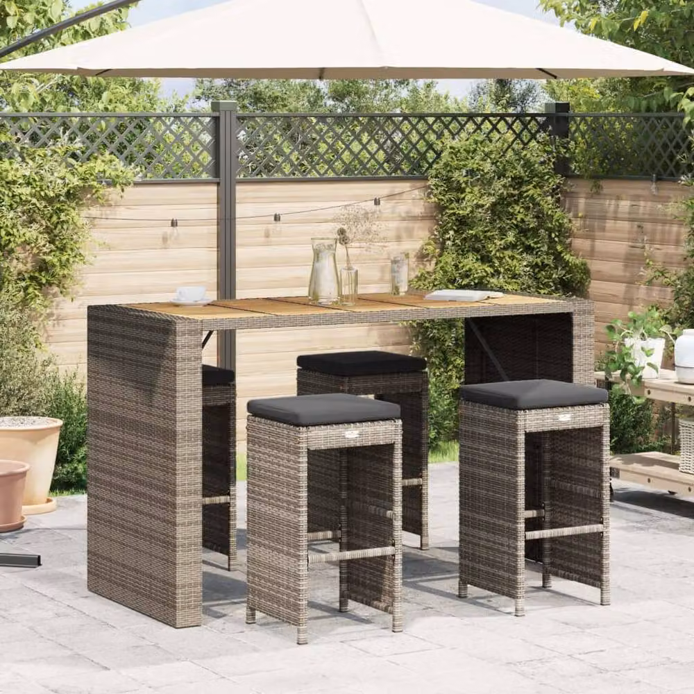 Berkfield Home Set of 4 Grey Poly Rattan Garden Bar Stools with Cushions – 2