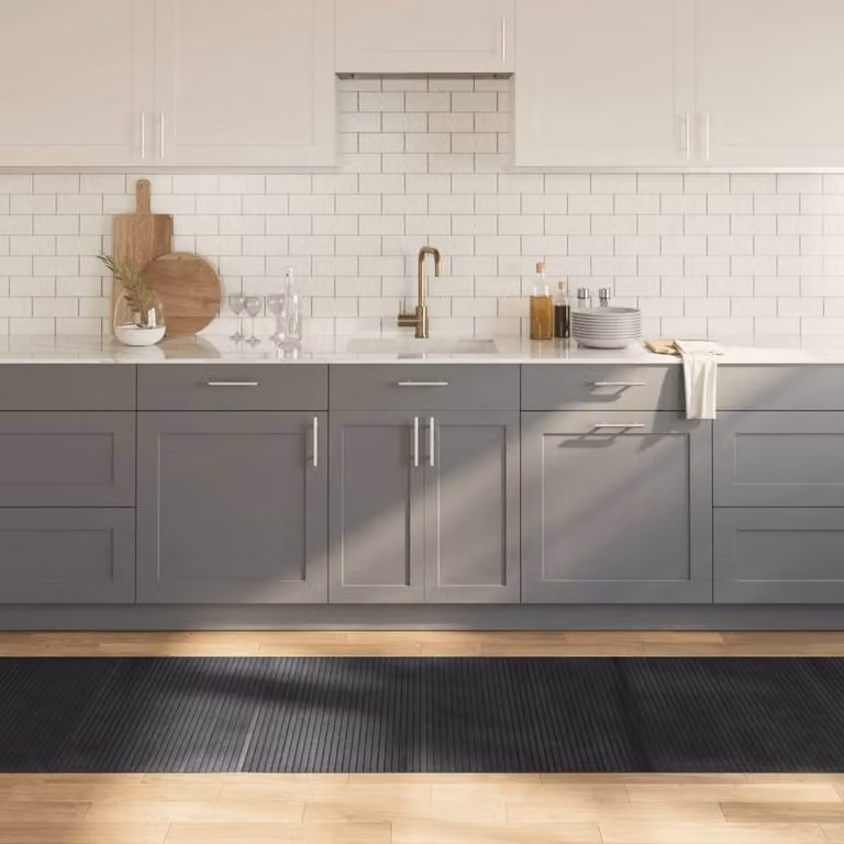Berkfield Home Rectangular Striped Rug in Grey and Black, Bamboo and Polypropylene, W: 80 cm, L: 400 cm