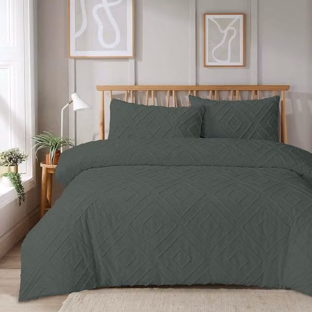 NewEdgeBlinds Como Grey Plain Modern Breathable Duvet Cover, W: 90 cm, L: 200 cm