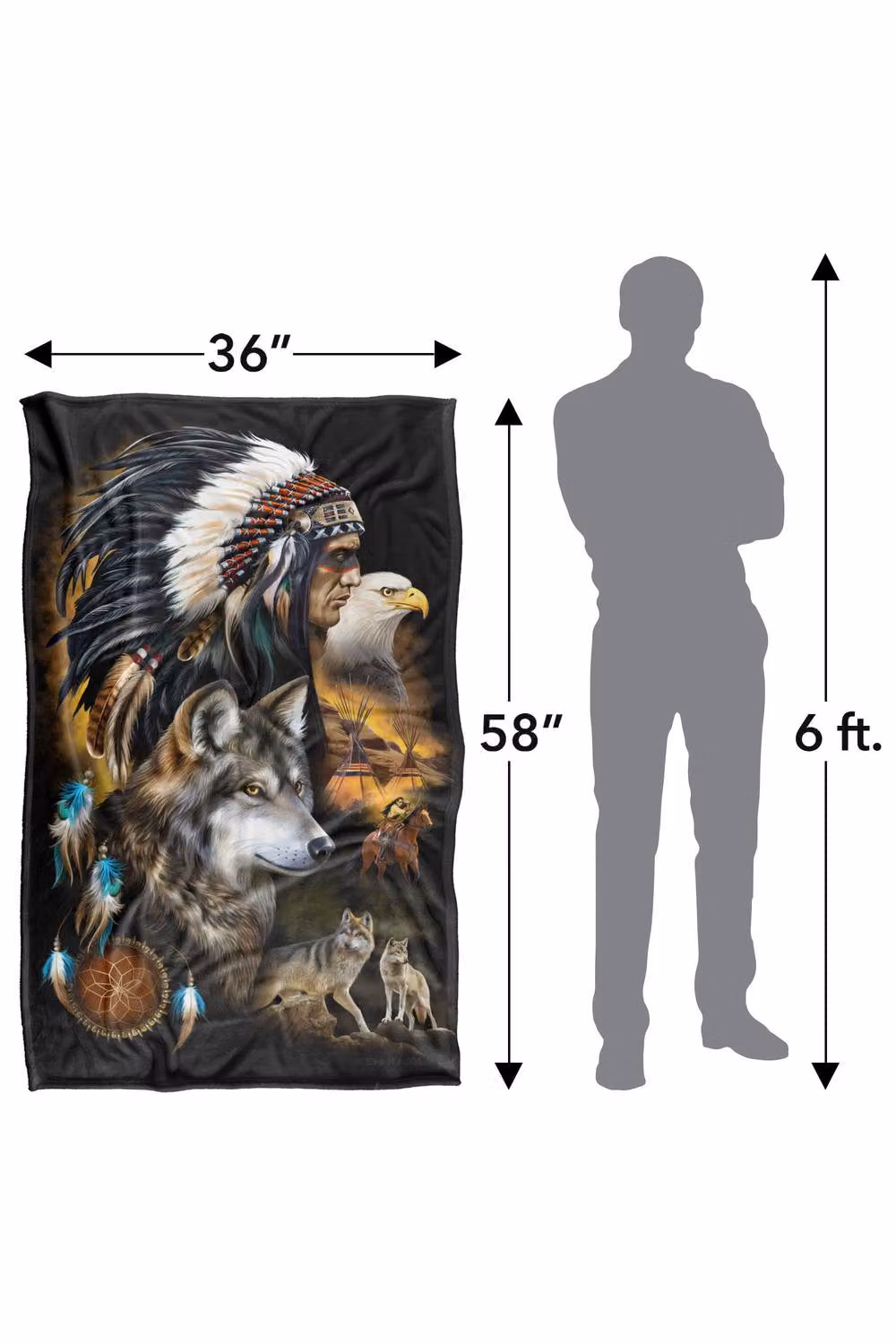 JQ Licensing Native American Wolf and Eagle Super Soft Snuggle Blanket, Multicolour, 91.44 x 147 cm – 7