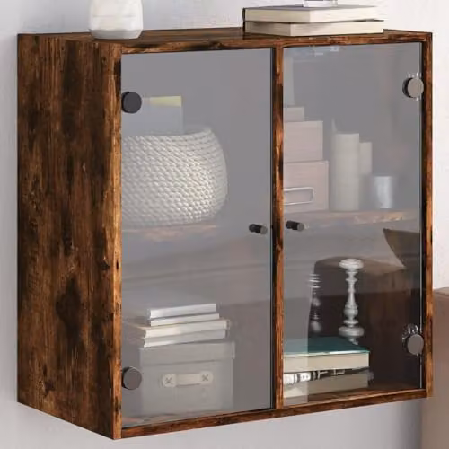 vidaXL Modern Wall Mounted Cabinet with Glass Doors in Smoked Oak, W/D/H: 68 x 37 x 68.5 cm – 2