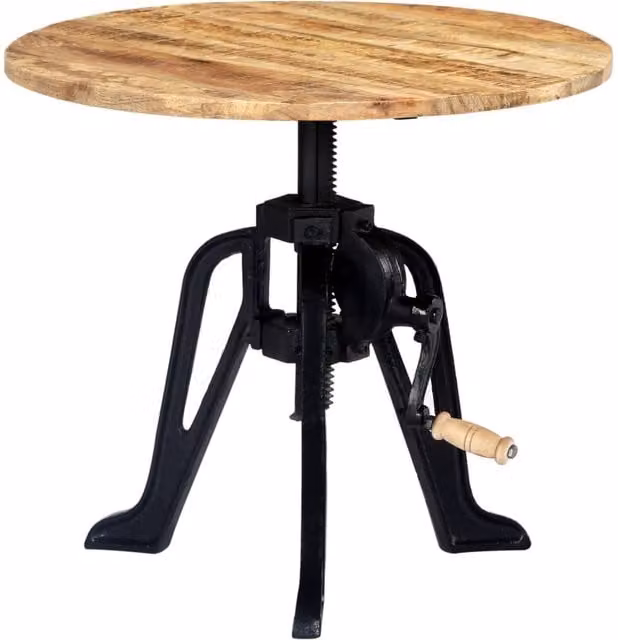 Berkfield Home Height Adjustable Side Table in Brown Solid Mango Wood and Cast Iron, W/D/H: 60 x 60 x 46-63 cm