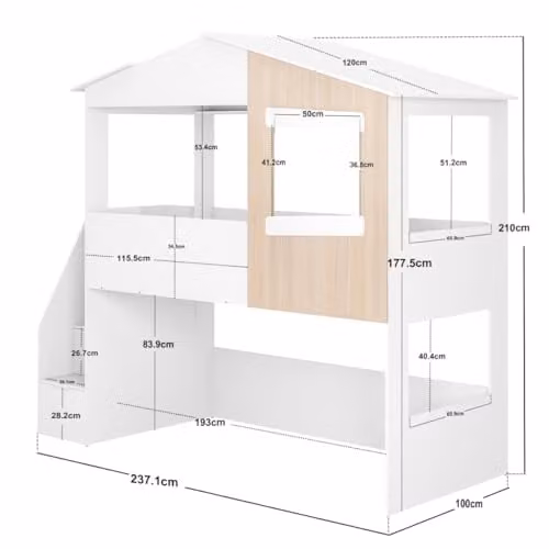 Flair Furnishings Dreamland House Staircase Midsleeper Bed in White and Oak – 3