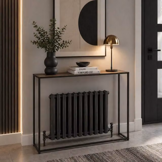FORGEVIO Rustic Free Standing Radiator Hallway Console Side Table, Black, W/D/H: 105 x 20 x 82 cm – 1