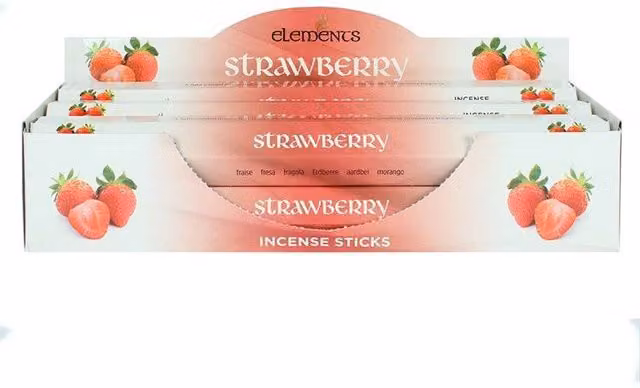 Elements Strawberry Incense Sticks, Set of 6 Packets, Pink, Fruity and Floral Scent