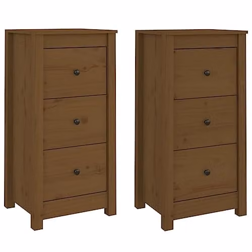 vidaXL Set of 2 Solid Wood Pine Sideboards and Storage Cabinets in Honey Brown – 1