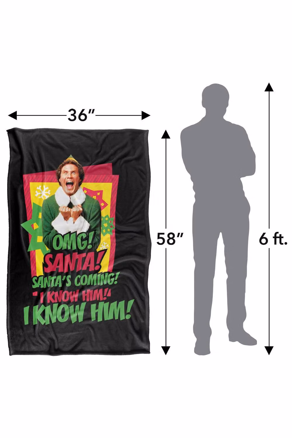 Warner Bros. Elf Santa's Coming I Know Him Super Soft Silky Touch Christmas Throw Blanket, Multicolour, Extra Large – 3