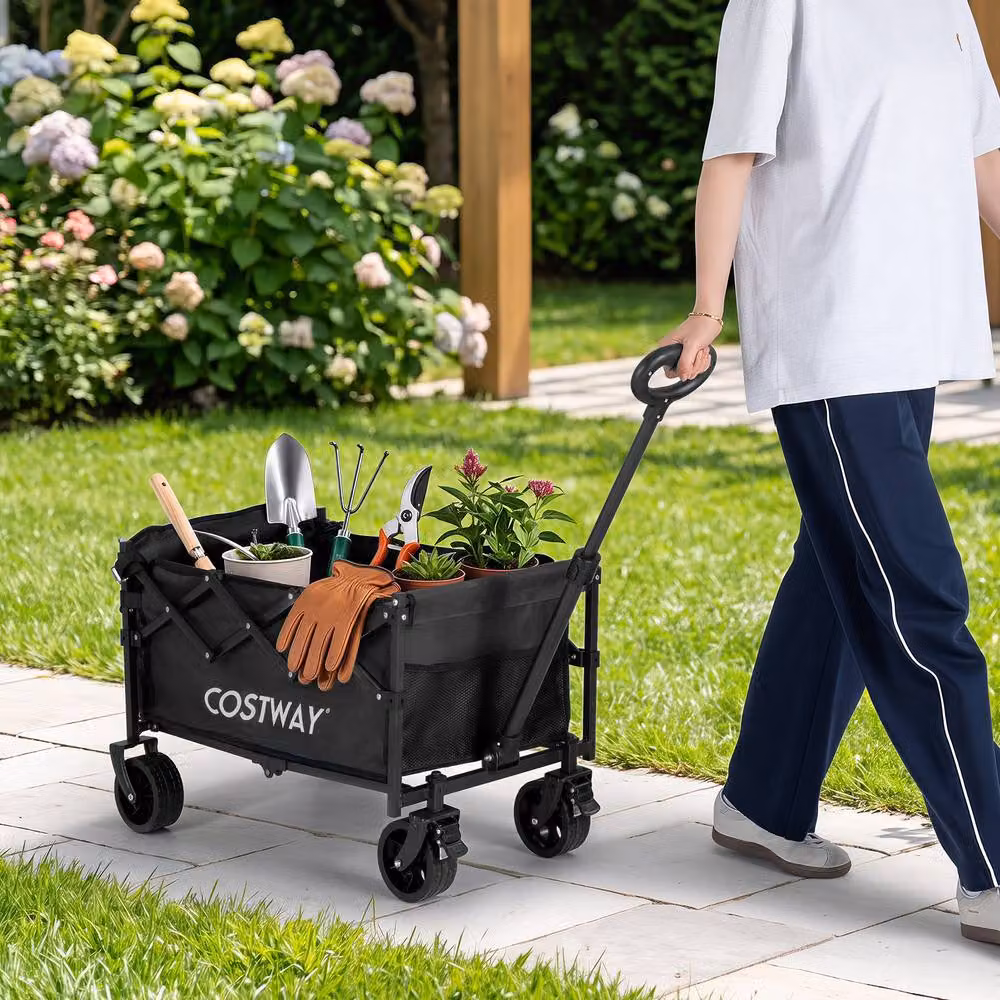 Costway Foldable Transport Trolley with All-Terrain Wheels, Black – 4