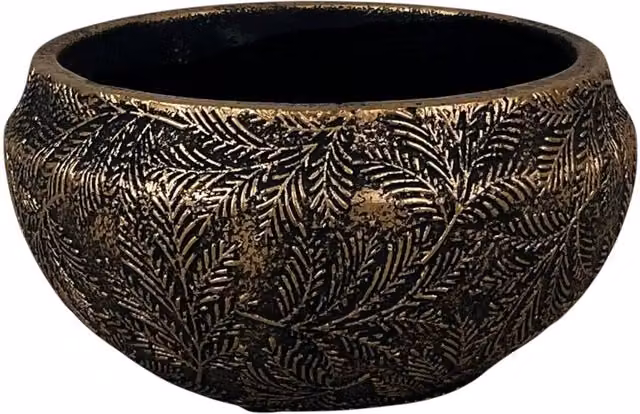 Four Candle Gold Leaf Design Metal Planting Bowl in Bronze, Diameter: 17 cm – 1