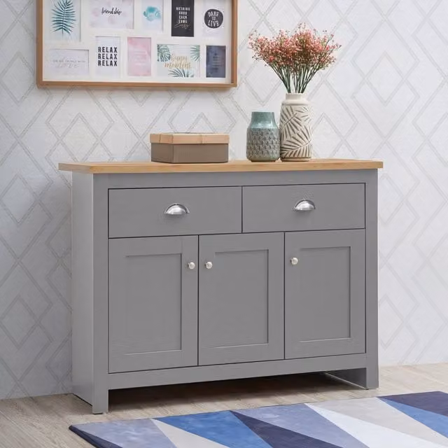 Timber Art Design Lisbon Sideboard with 3 Doors and 2 Drawers in Light Grey – 1