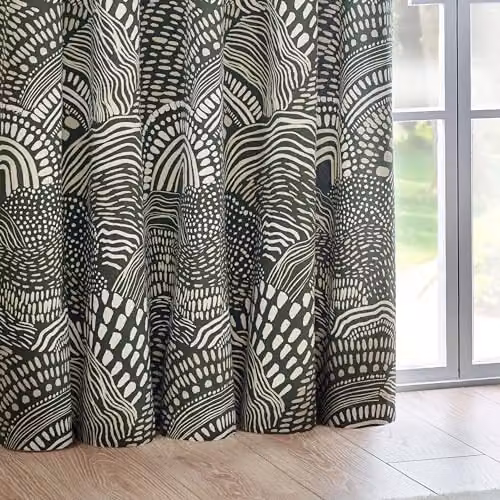 HOEM Nola Abstract Geometric Room Darkening Eyelet Curtains in Green, Width: 168 cm, Drop: 182.88 cm – 3