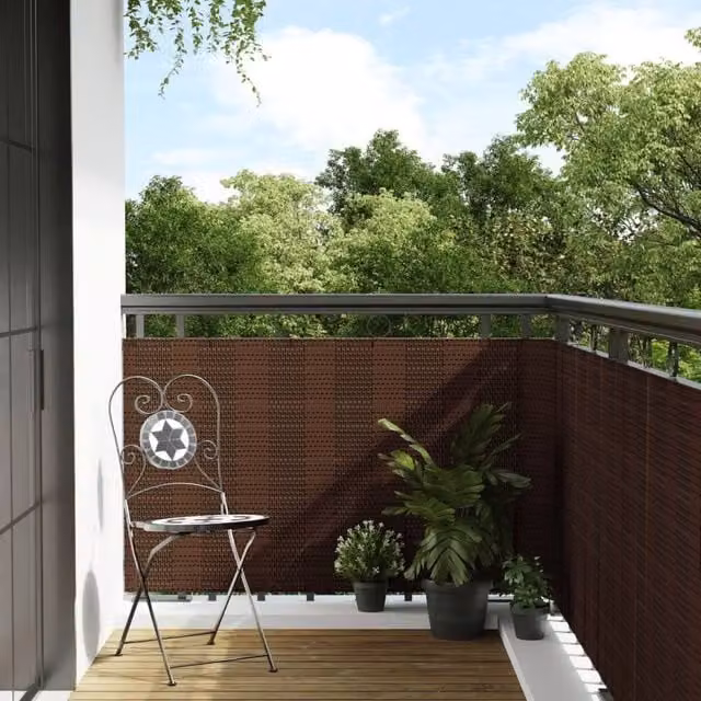 Berkfield Home Poly Rattan Balcony Screen in Brown and Black, W: 600 cm, H: 80 cm