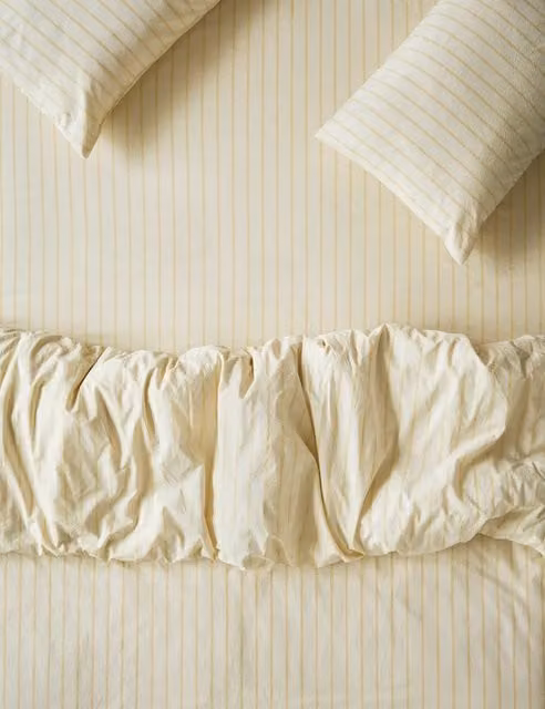 Piglet In Bed Washed Cotton Slumber Stripe Fitted Sheet, Yellow Mix, W: 140 cm, L: 200 cm