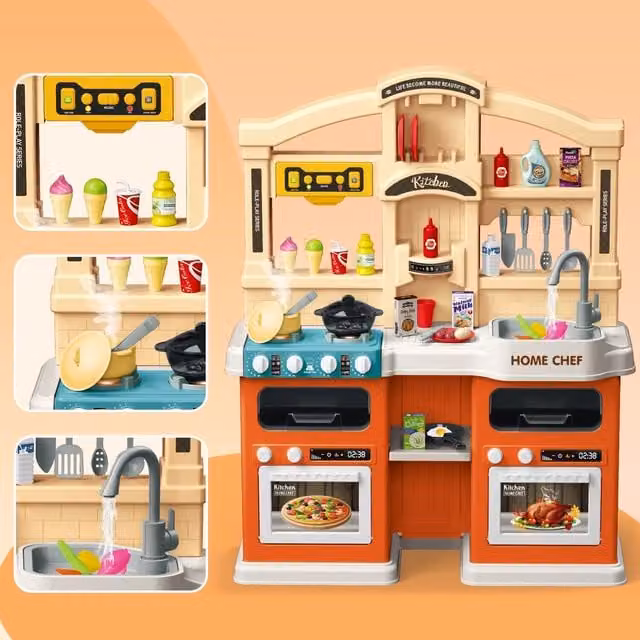 Everyday Kids Kitchen with Sound, Lights, Steam Boil Effect and Accessories in Orange