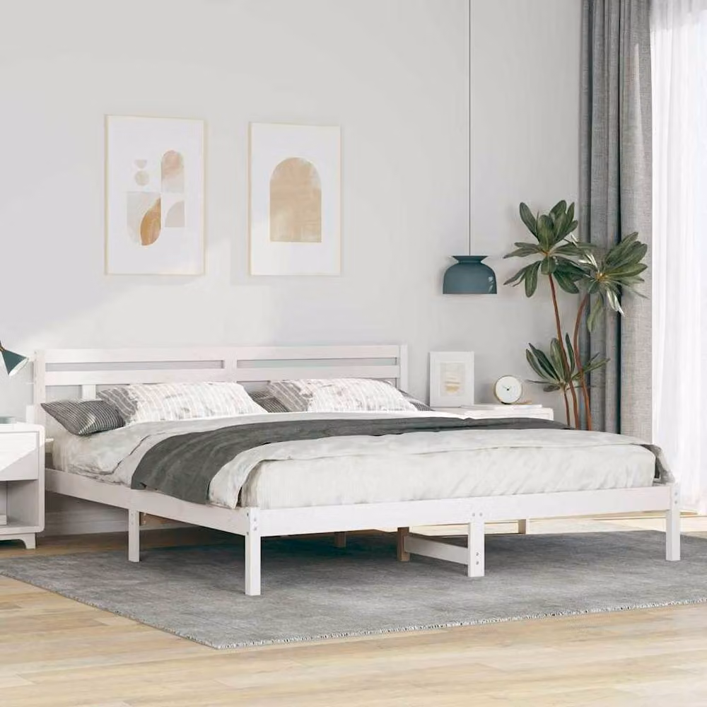 Berkfield Home Traditional White Solid Pine Wood Bed with Headboard 200 x 200 cm – 2