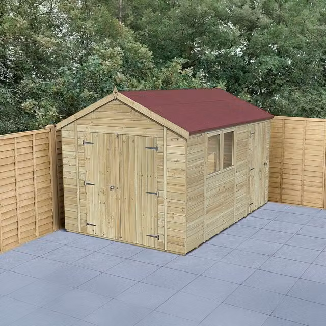 Forest Garden Timberdale T&G Pressure Treated Apex Window Shed in Brown