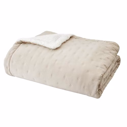 Catherine Lansfield Cosy Nori Sherpa Quilted Bedspread, Beige, W: 220 cm, D: 230 cm – 2