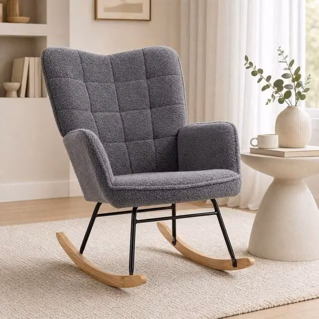 STILVORA Grey Fabric Rocking Chair with Armrests