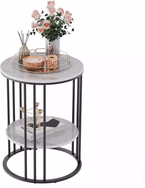 Pirlo Plush Round 2 Tier Ceramic Side Table in Black and White