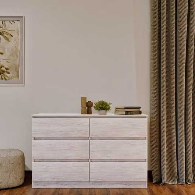 Seconique Modern Wood 6 Drawer Chest in Grey and White