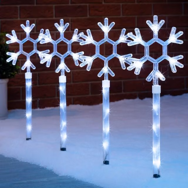 Christow Snowflake Path Lights Set, White LED Outdoor Christmas Decorations, 4 x 44 cm – 1
