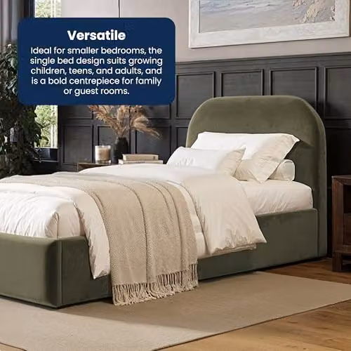 Flair Furnishings Alba Single Ottoman Bed Frame with Storage and Curved Headboard in Khaki Velvet, W/D/H: 90 x 190 cm – 5
