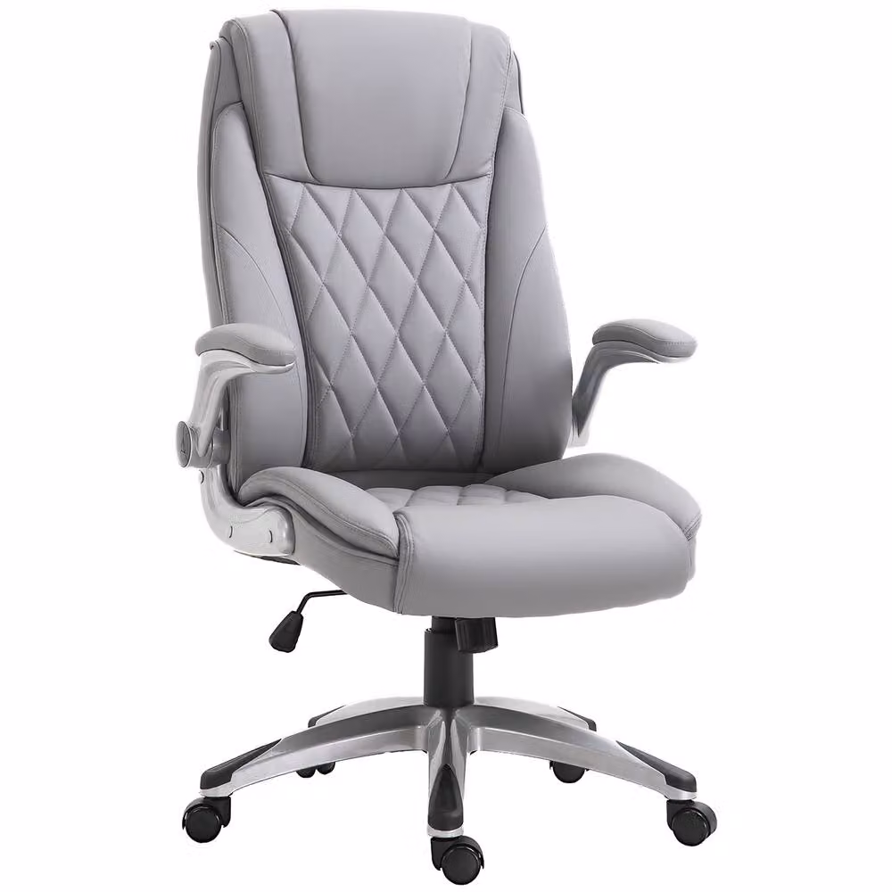 STILVORA Executive Office Chair in Grey Synthetic Leather with Headrest and Armrests – 3