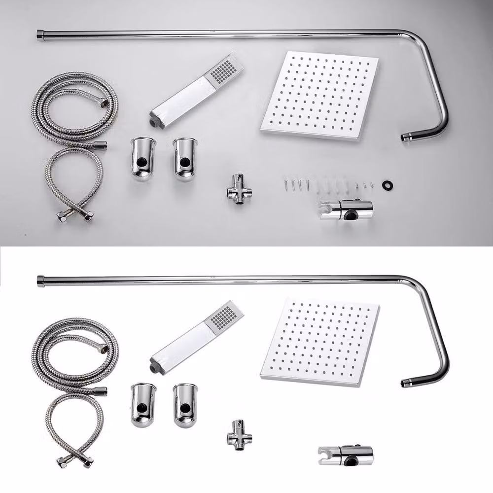PAWNORA Square Chrome Shower Mixer Set with Swivel Spout in Silver – 2