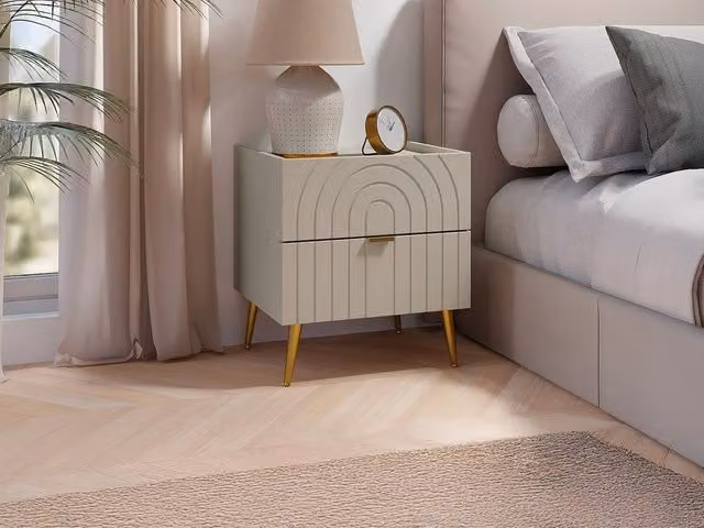 Vente-unique NORSIM 2-Drawer Bedside Table in Beige, W: 40.0 cm, D: 40.0 cm, H: 49.5 cm