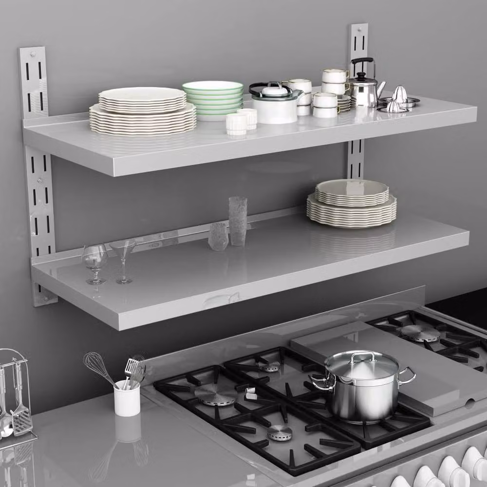 Berkfield Home 2-Tier Floating Wall Shelf in Grey, Metal, W/D/H: 120 x 30 x 20 cm – 1